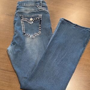 Stylish Blue Straight Leg Jeans with Star Detail Item #1